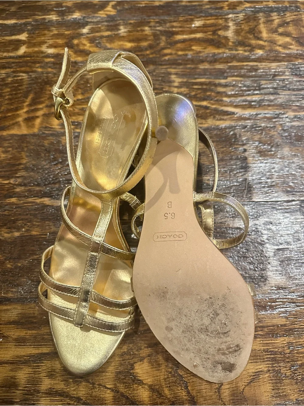 Coach Metallic Gold Strappy High Heel Sandals